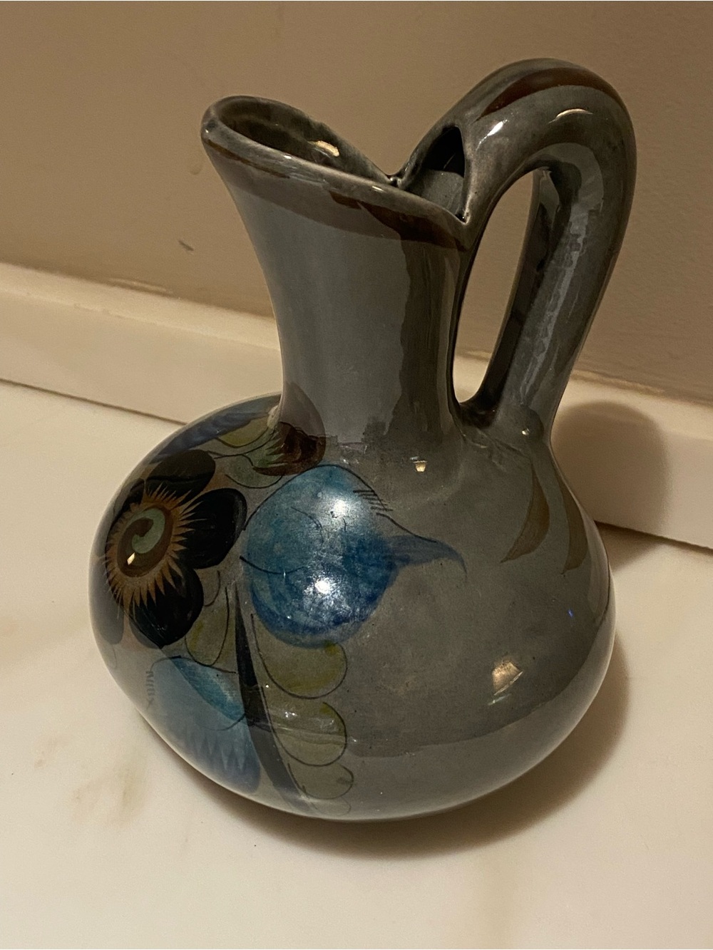 Decorative Floral Ceramic Pitcher, Mexico